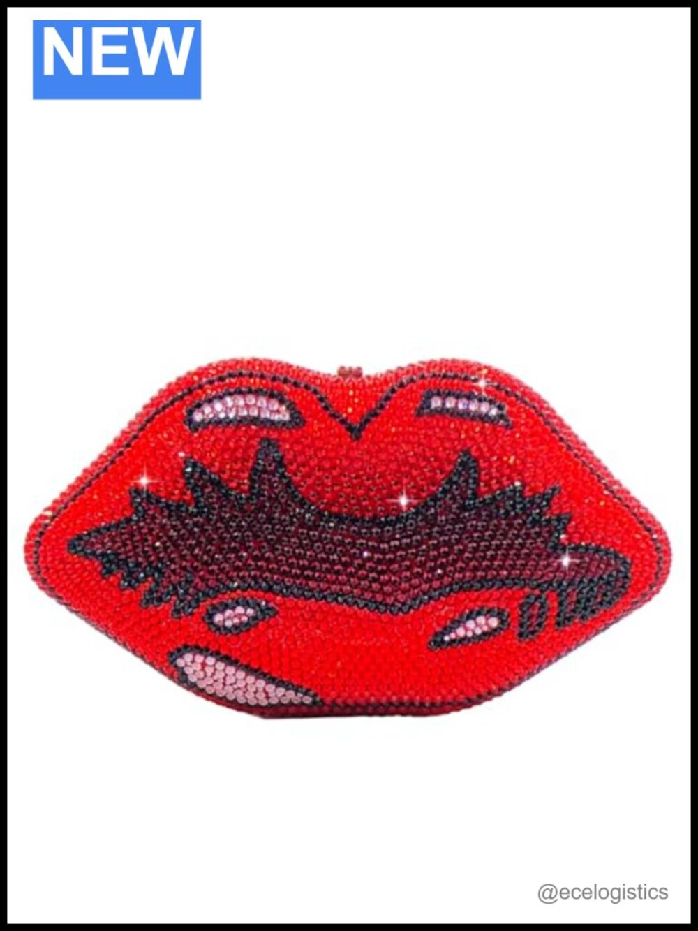 Crystal Rhinestone Lip Shape Hardcase Clutch Evening Bag Party Purse Faux